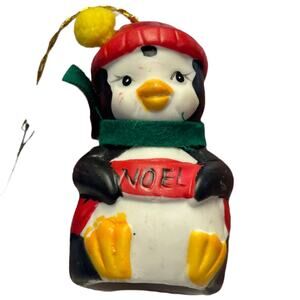 Vintage Christmas Porcelain Bell Ornament Penguin Noel Holiday Decor Tree Trim